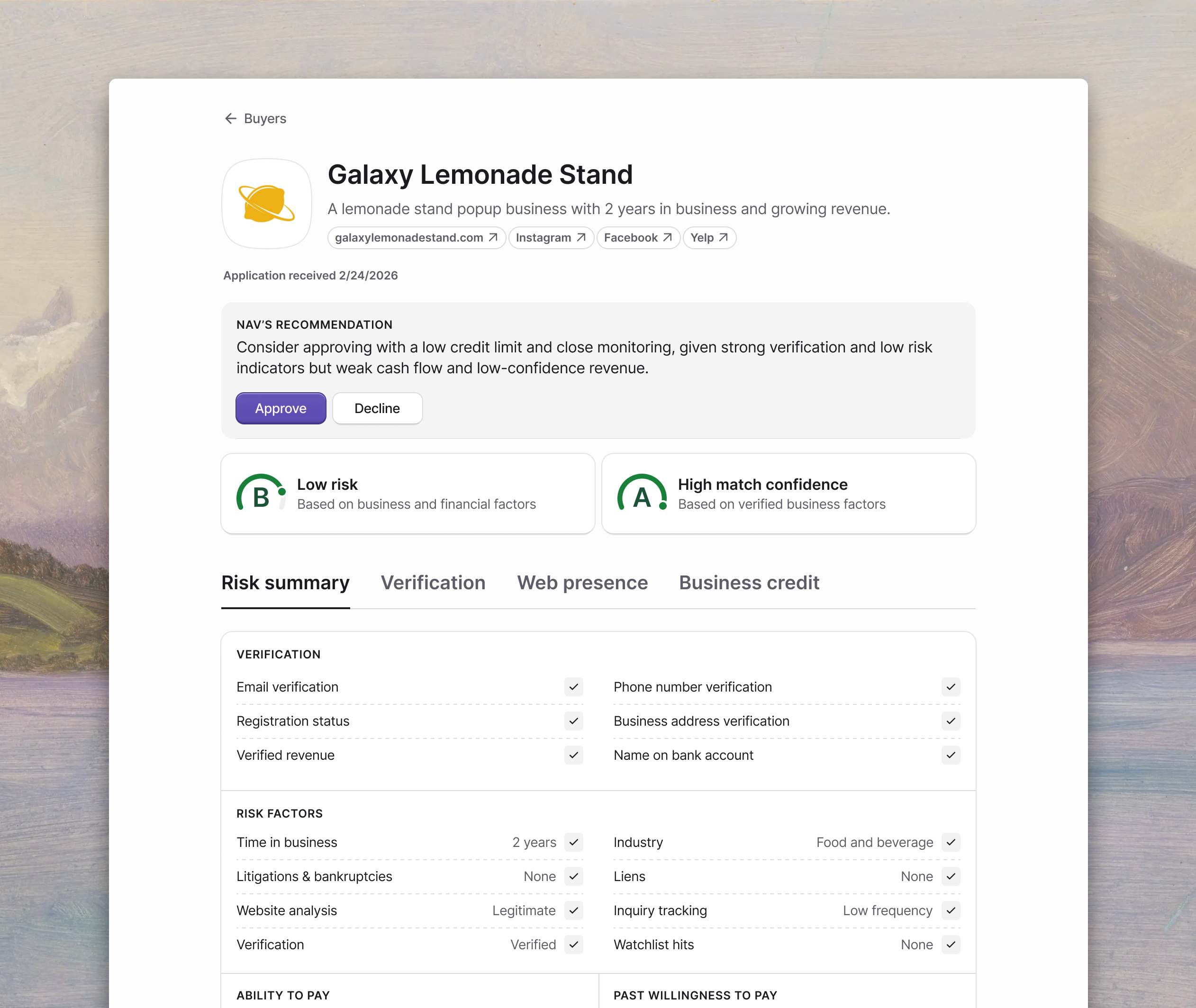 Net-Terms Platform — buyer details