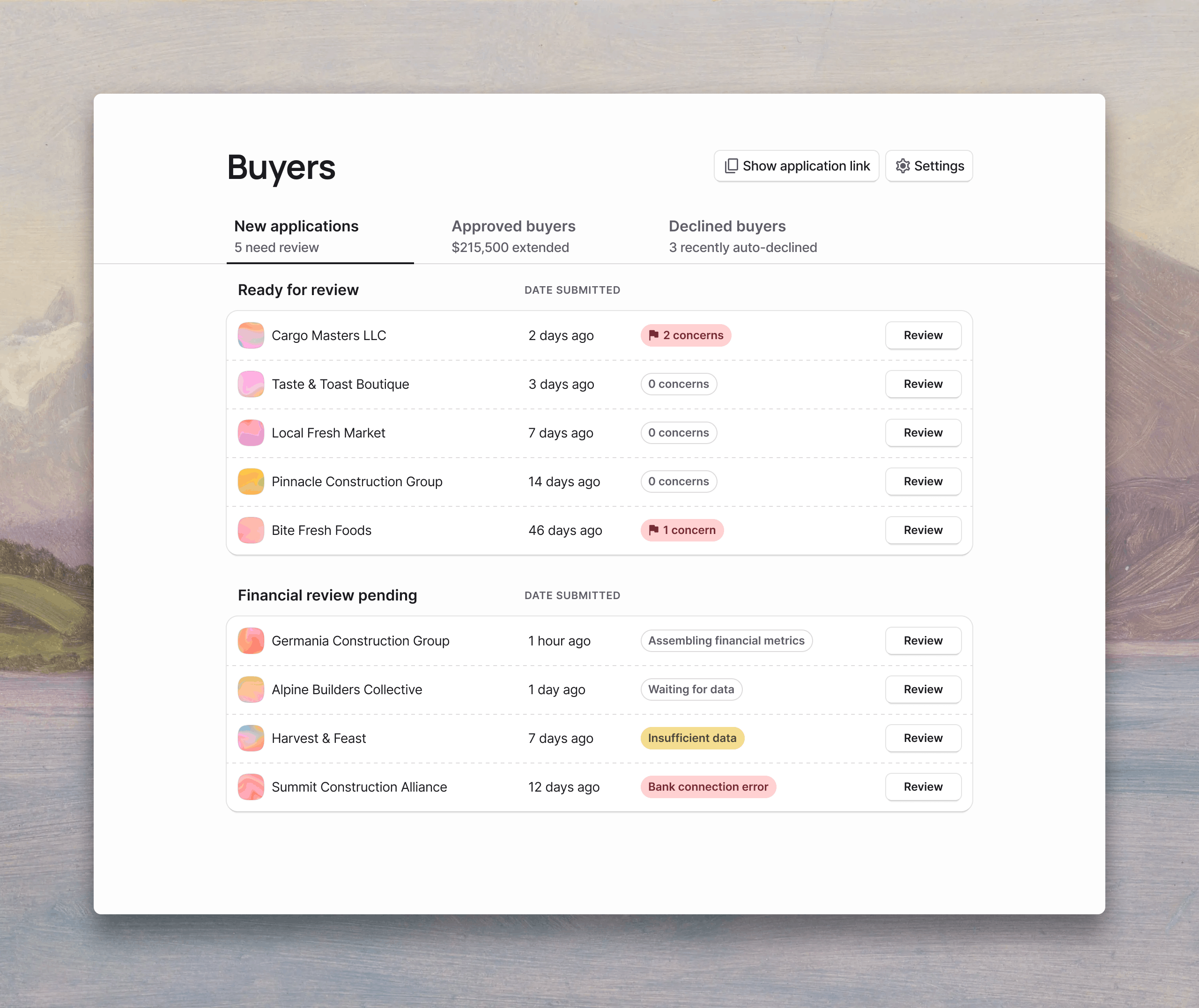 Net-Terms Platform — buyers